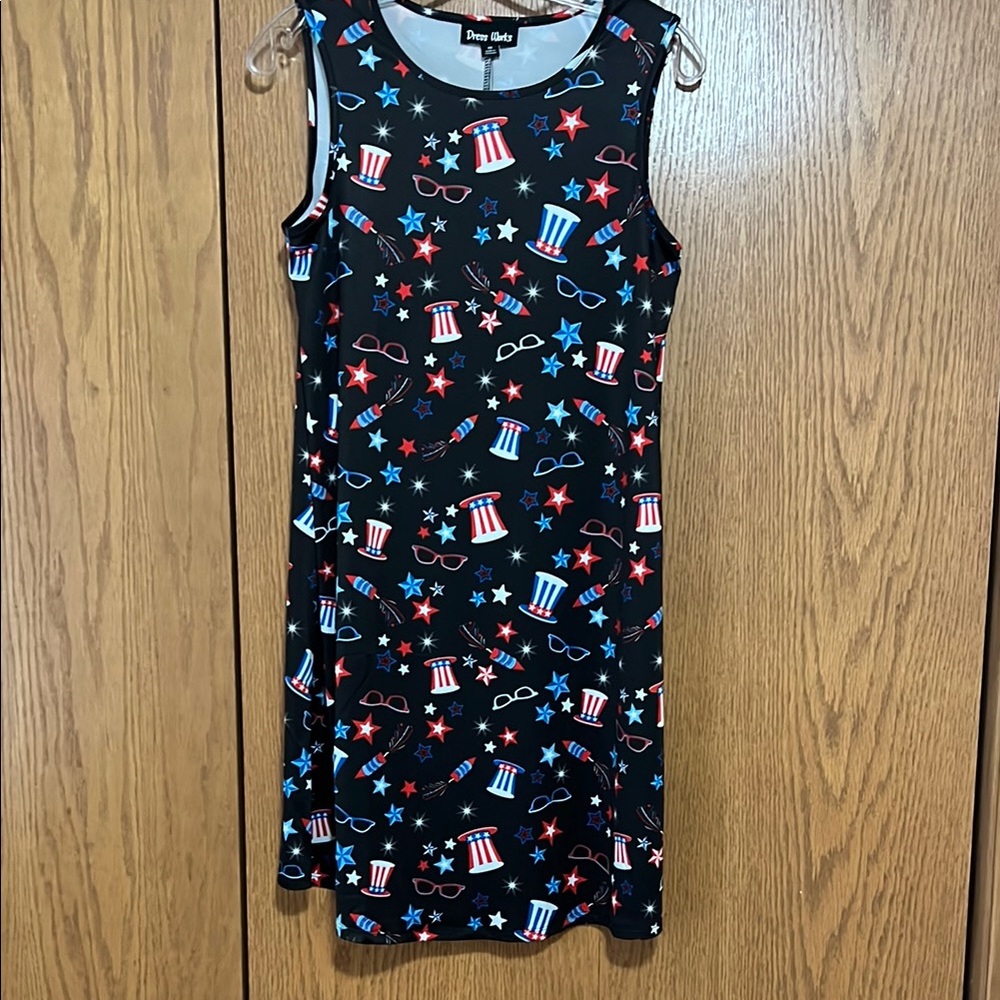 Sleeveless Dress with Red White Blue Patriotic Print